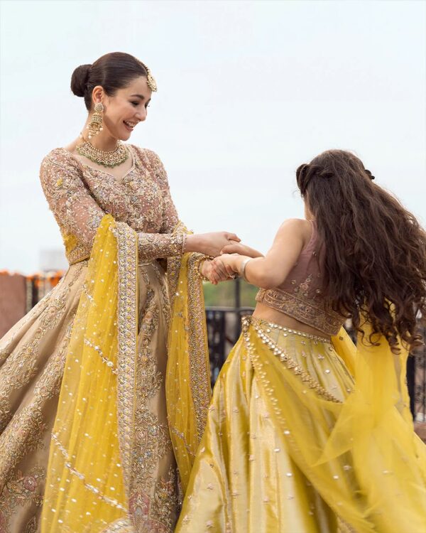 Jashn-e-Bahar Muted Gold Heavily Embellished Kalidar Lehenga