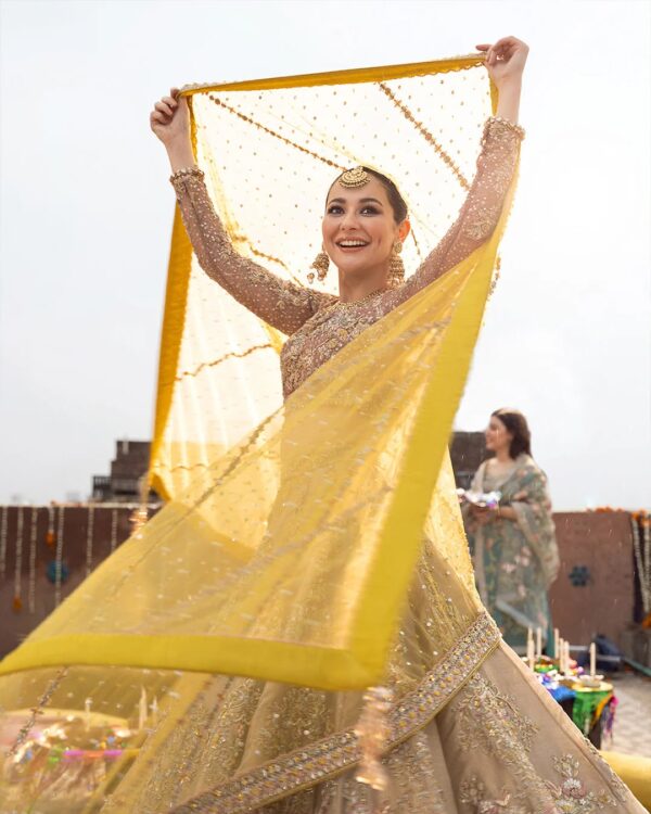 Jashn-e-Bahar Muted Gold Heavily Embellished Kalidar Lehenga