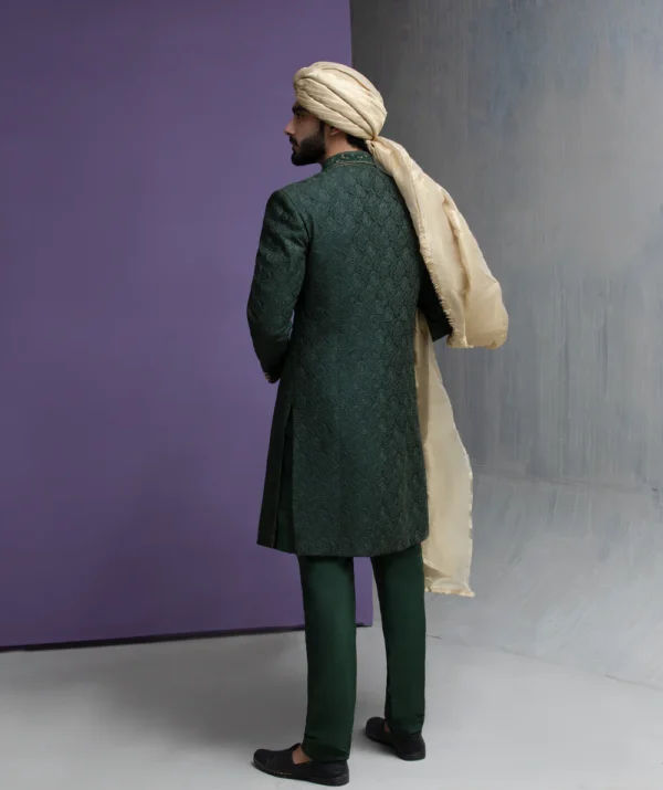 arsalan iqbal mens groom wear green sherwani